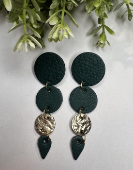 Leather earrings "Drops" dark green with black